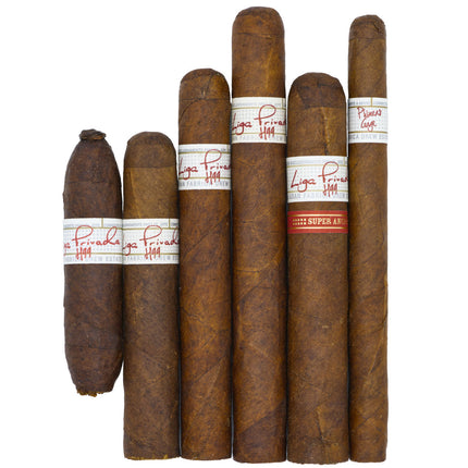 Set of cigars with Liga Privada labels on a white background